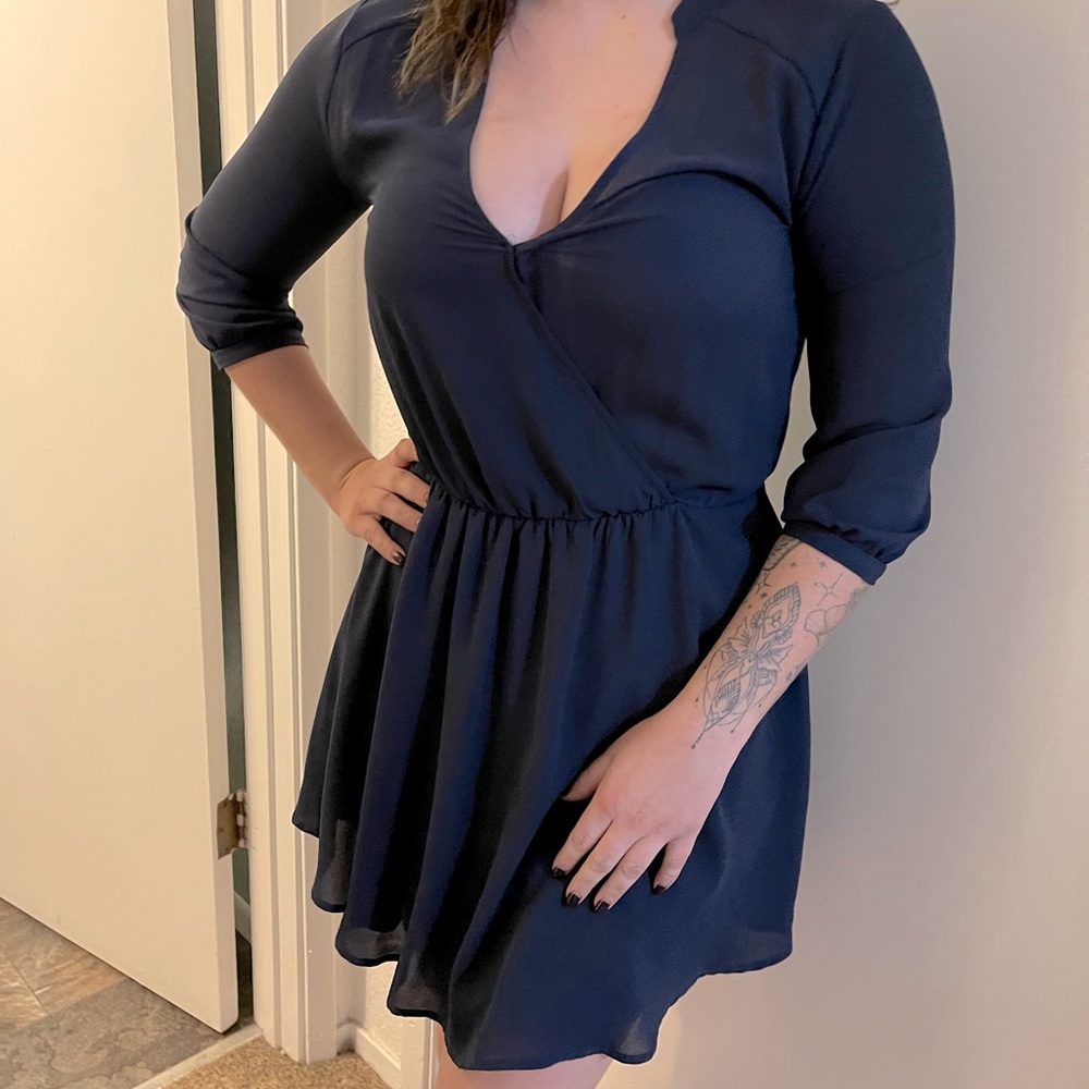 Navy Blue Chiffon Dress